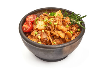 Bigos, traditional Polish dish, isolated on white background