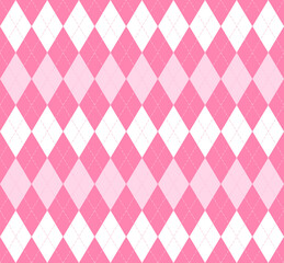 Valentines day Argyle plaid. Scottish pattern in pink and white rhombuses. Scottish cage. Traditional Scottish background of diamonds. Seamless fabric texture. Vector illustration