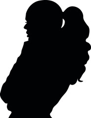White woman, Western European woman portrait profile picture from the side with shoulders long hair. Isolated realistic silhouette, shadow picture
