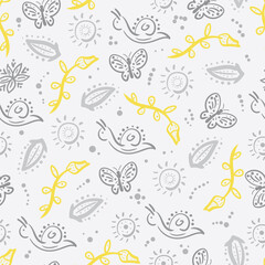 Snails and flowers seamless pattern