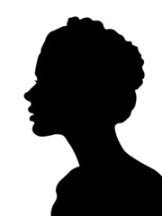 White woman, Western European woman portrait profile picture from the side with shoulders long hair. Isolated realistic silhouette, shadow picture