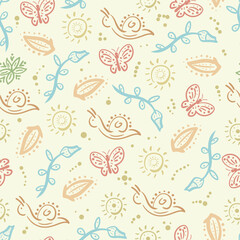 Snails and flowers seamless pattern
