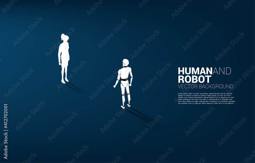 Poster Facing of human and robot. Business concept for machine learning and a.i artificial intelligence.human vs. robot.