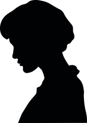 Naklejka na ściany i meble White woman, Western European woman portrait profile picture from the side with shoulders short hair, shoulder length hair. Isolated realistic silhouette, shadow picture