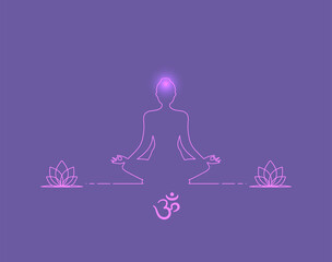 Design of a woman's silhouette in meditation position (Padmasana Lotus), in a minimalistic linear style