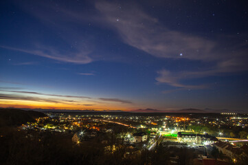 Fototapeta premium Beautiful city lights at dawn in the Ukrainian city