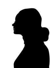 Naklejka na ściany i meble White woman, Western European woman portrait profile picture from the side with shoulders long hair. Isolated realistic silhouette, shadow picture