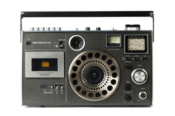 Vintage retro radio cassette recorder isolated on white background