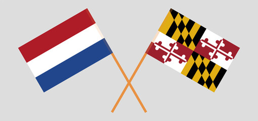 Crossed flags of the Netherlands and the State of Maryland