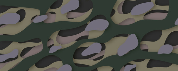 Fototapeta premium 3D army abstract background with paper cut shapes. Vector design layout for business presentations, flyers, posters and invitations. Blue carving art