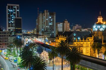 Fototapeta premium Medellín, Antioquia, Colombia - June 20, 2019. The Medellín metro is a massive rapid transit system that serves the city at night