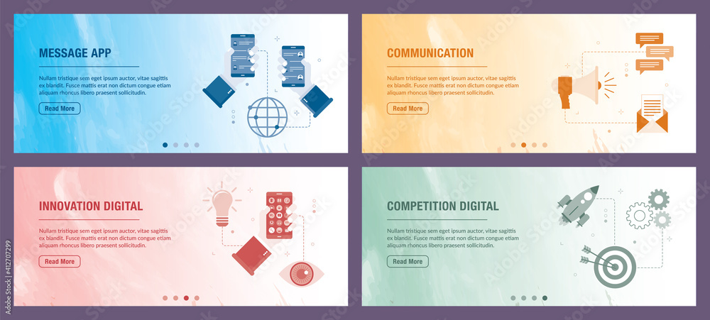 Aufkleber vector set of vertical web banners with message app, communication, innovation digital, competition 