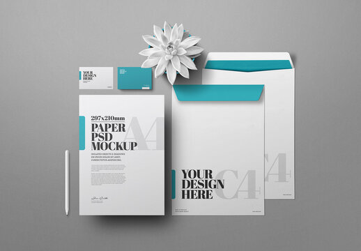 Stationery Mockup - A4, C4 Envelope, Business Card