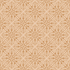 Seamless traditional ethnic Middle Asian, Kazakh or and arabian islamic vector pattern, damask ornate boho style vintage ornament in neutral beige colors for custom print and design.