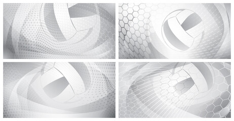 Set of four volleyball backgrounds with big ball in gray colors