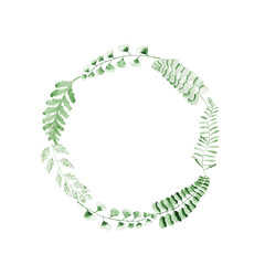 Greeting frames and wreaths. Watercolor greenery. Texture of the grass. Green twigs and leaves.