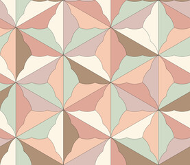Seamless pastel pattern in 60s style. Template for fabric. Stylish background for cards. Abstract decor. Textile design. Fashionable color combinations. Trends. Multicolor.