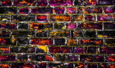 Colorful retro brick wall background.