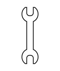 Hand wrench or spanner line black icon, isolated on white background. Silhouette metal tool. Vector illustration