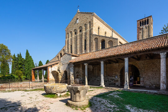 Exterior of the Church of Santa Maria Assunta in Torcello, a notable example of Venetian-Byzantine architecture and one of the most ancient churches in Venice area