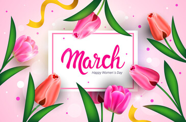 womens day 8 march holiday celebration banner flyer or greeting card with flowers horizontal vector illustration