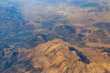 View of the Taurus mountains in Antalya province, Turkey. View from airplane