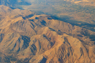 Fototapeta na wymiar View of the Taurus mountains in Antalya province, Turkey. View from airplane