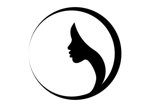 Logo Round Design African American Woman Face Profile. Women Profile Silhouette On The White Background. Vector Illustration Isolated