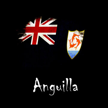 National flag of Anguilla, abbreviated with ai; a realistic 3d image of the national symbol from an independent country painted on a black background with the countryname below