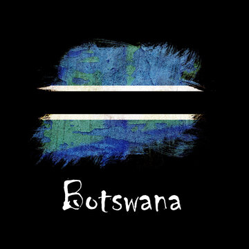 National flag of Botswana, abbreviated with bw; a realistic 3d image of the national symbol from an independent country painted on a black background with the countryname below