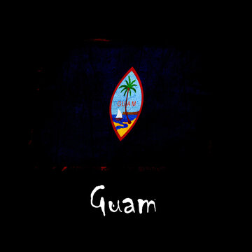 National flag of Guam, abbreviated with gu; a realistic 3d image of the national symbol from an independent country painted on a black background with the countryname below