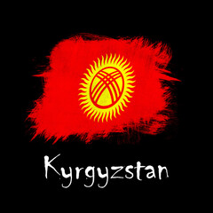 National flag of Kyrgyzstan, abbreviated with kg; a realistic 3d image of the national symbol from an independent country painted on a black background with the countryname below