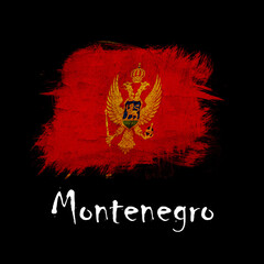 National flag of Montenegro, abbreviated with me; a realistic 3d image of the national symbol from an independent country painted on a black background with the countryname below