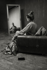 Black and white studio session for young woman