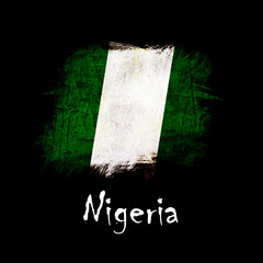 National flag of Nigeria, abbreviated with ng; a realistic 3d image of the national symbol from an independent country painted on a black background with the countryname below
