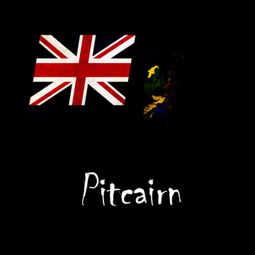 National flag of Pitcairn, abbreviated with pn; a realistic 3d image of the national symbol from an independent country painted on a black background with the countryname below