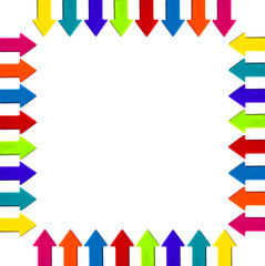 Brightly coloured arrows in a row on a white background