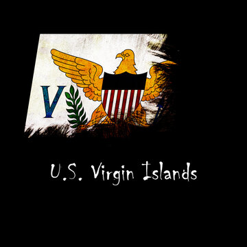 National flag of U.S. Virgin Islands, abbreviated with vi; a realistic 3d image of the national symbol from an independent country painted on a black background with the countryname below