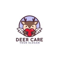 Cute Deer Hugging Heart Care Logo Mascot Baby Shop
