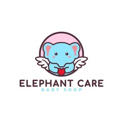 Cute Elephant Hugging Heart Care Logo Mascot Baby Shop