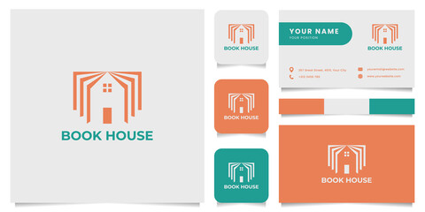 Simple and minimalist book house logo, with business card, icon, and color palette