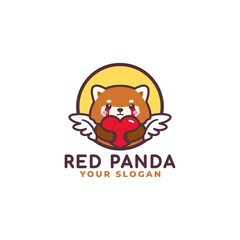 Cute Red Panda Hugging Heart Care Logo Mascot Baby Shop