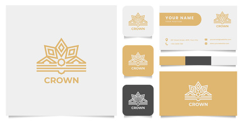 Simple and minimalist crown logo, with business card, icon, and color palette