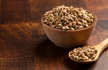 Buckwheat Grain on a Wooden Butcher Block