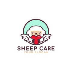 Cute Sheep Hugging Heart Care Logo Mascot Baby Shop