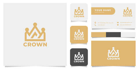 Simple and minimalist crown logo, with business card, icon, and color palette
