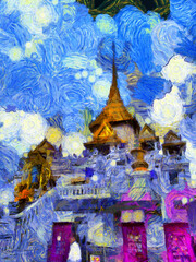 The tallest pagoda in Bangkok Illustrations creates an impressionist style of painting.