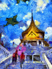 The tallest pagoda in Bangkok Illustrations creates an impressionist style of painting.