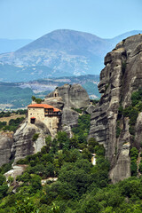Fototapeta na wymiar The Orthodox medieval monastery on top rock Meteora