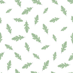 Floral seamless pattern with colorful exotic leaves on white background. Tropic green oak branches. Fashion vector stock illustration for wallpaper, posters, card, fabric, textile.